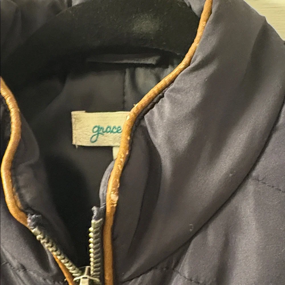 Grace & Lace‎ Navy Quilted Vest with Brown Trim S